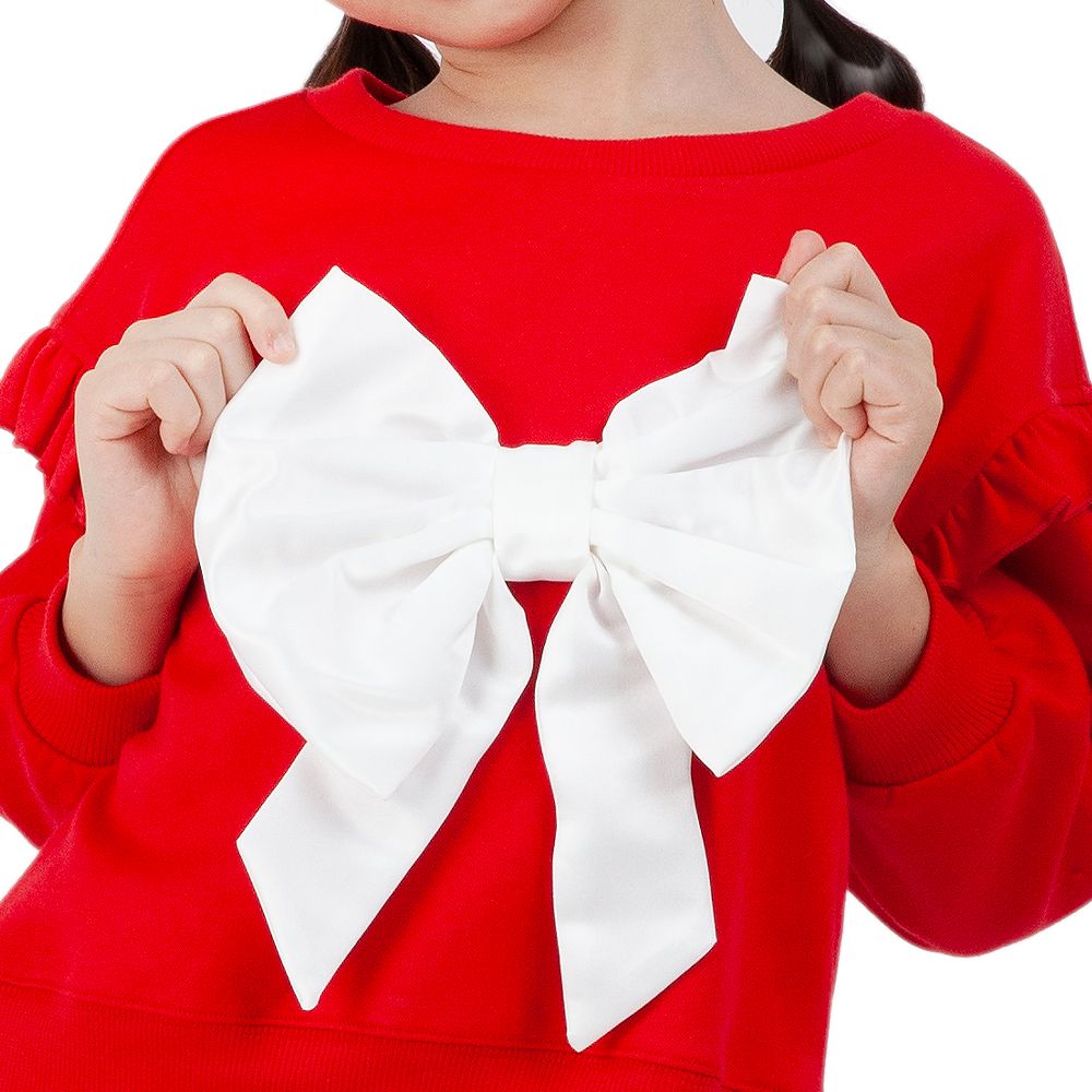 MESTYLE เสื้อยืดแขนยาวแต่งโบว์ สีแดง ไซส์ 9