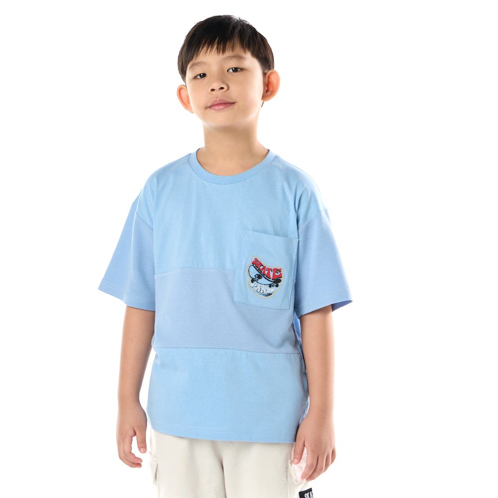 MESTYLE เสื้อแขนสั้นตัดต่อ SKATE สีฟ้า ไซส์ 7