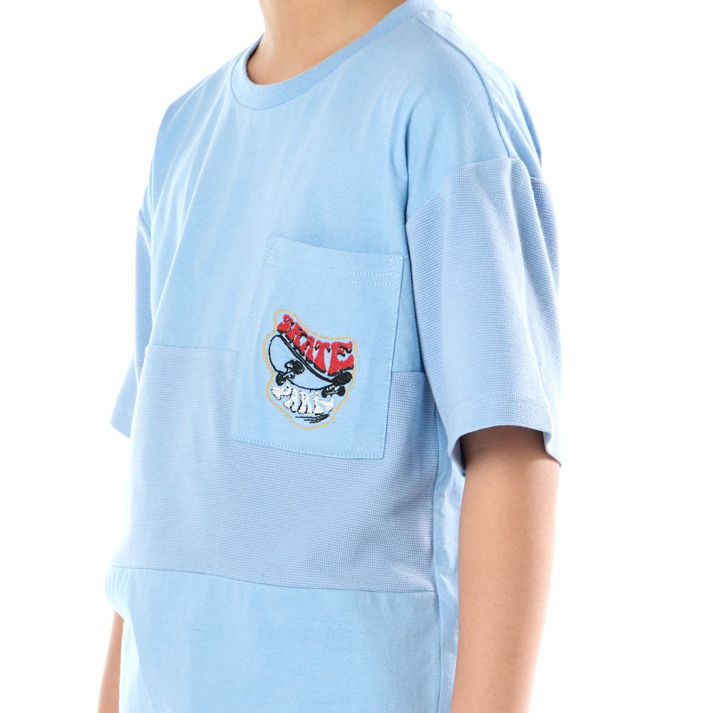 MESTYLE เสื้อแขนสั้นตัดต่อ SKATE สีฟ้า ไซส์ 7