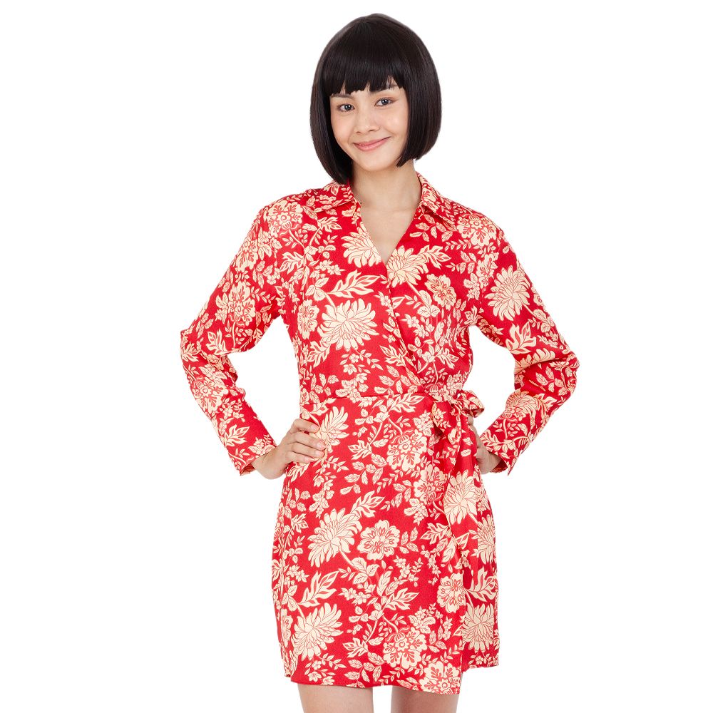 MESTYLE ชุดเดรสพิมพ์ลายสีแดง ไซส์ L