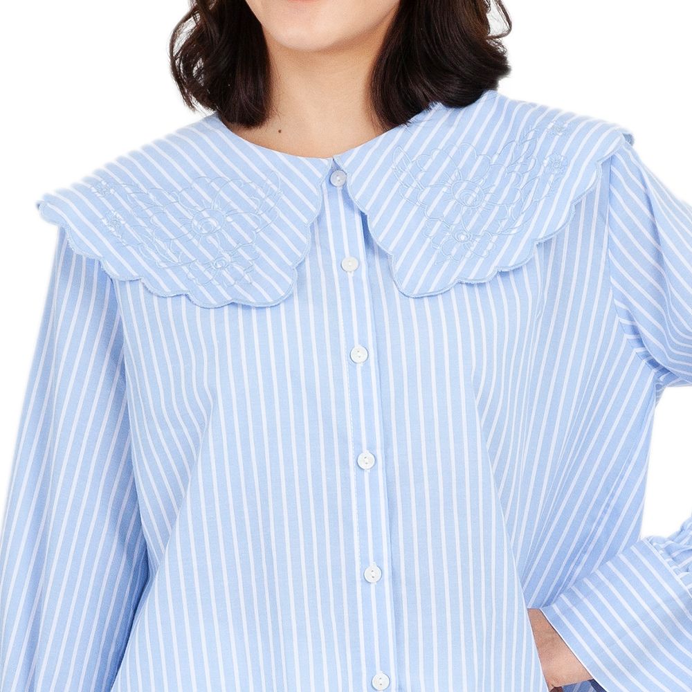 MESTYLE เสื้อลายริ้วแต่งปักสีฟ้า ไซส์ M