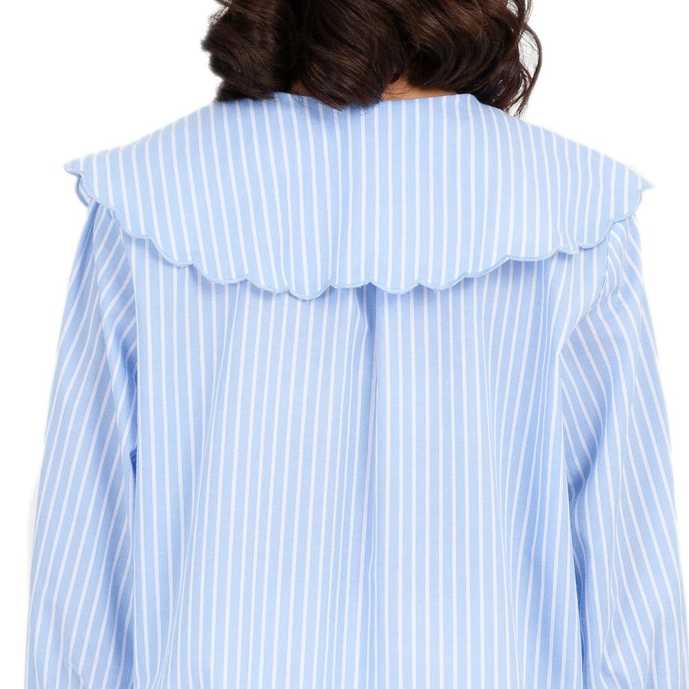 MESTYLE เสื้อลายริ้วแต่งปักสีฟ้า ไซส์ M