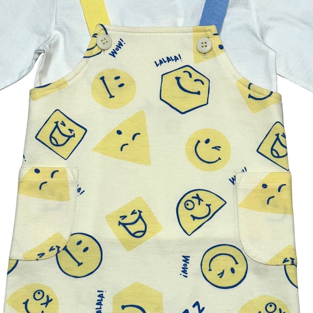 MESTYLE DUNGAREES WITH TOP ICON CREAM SIZE 3-6