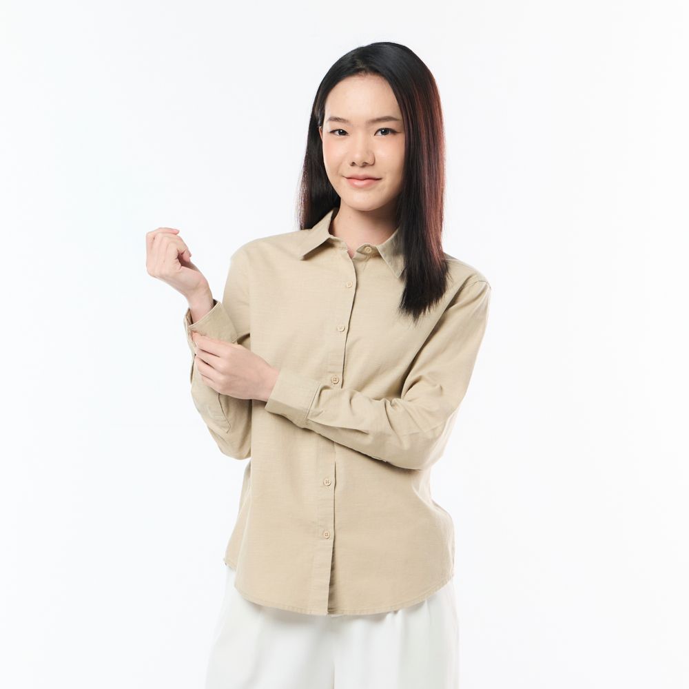 MESTYLE เสื้อแต่งดีเทล สีกากี ไซซ์ XL