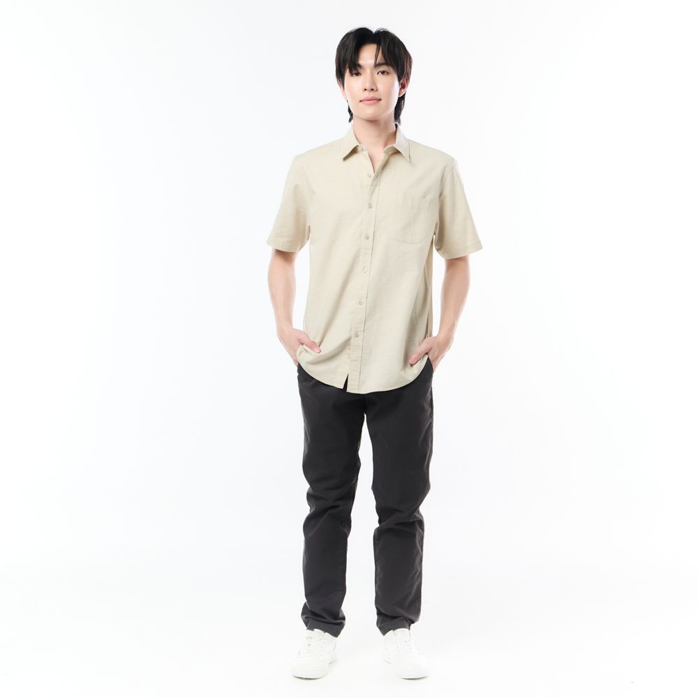 MESTYLE เชิ้ตแขนสั้นมินิมอล สีกากี ไซซ์ 2XL