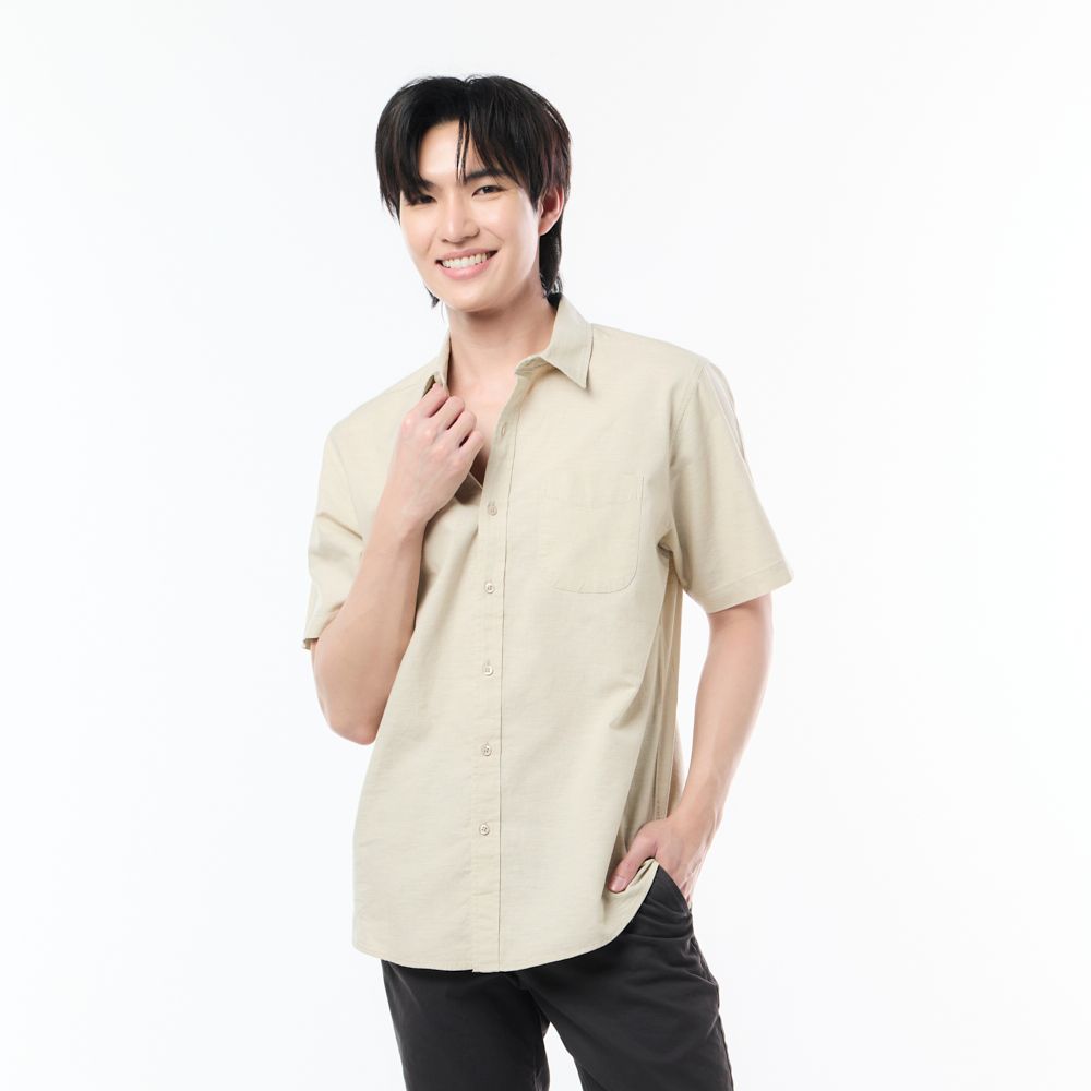 MESTYLE เชิ้ตแขนสั้นมินิมอล สีกากี ไซซ์ 2XL