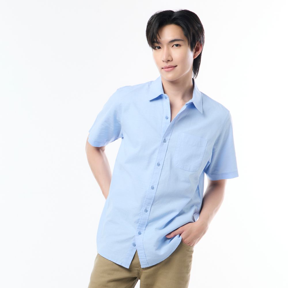 MESTYLE เชิ้ตแขนสั้นมินิมอล สีฟ้า ไซซ์ L