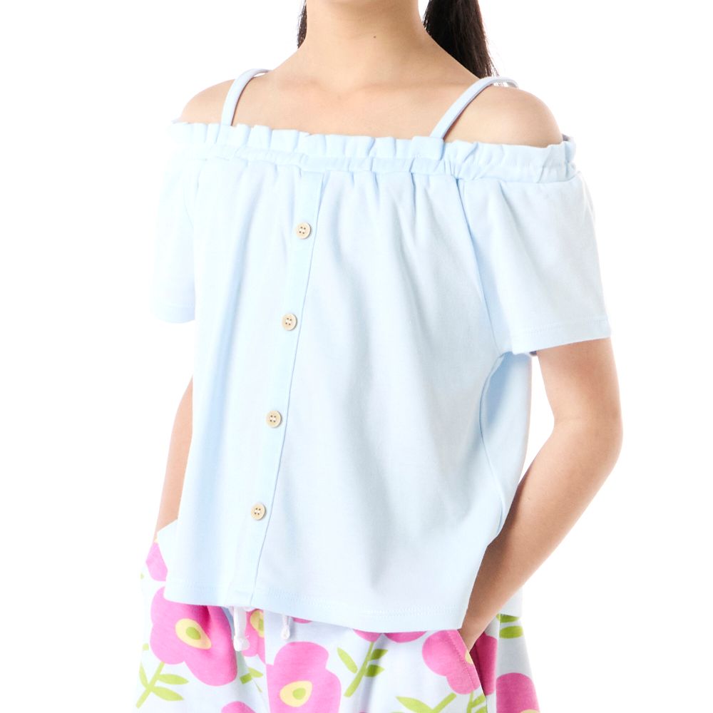 MESTYLE OFF SHOULDER T-SHIRT BLUE SIZE 7