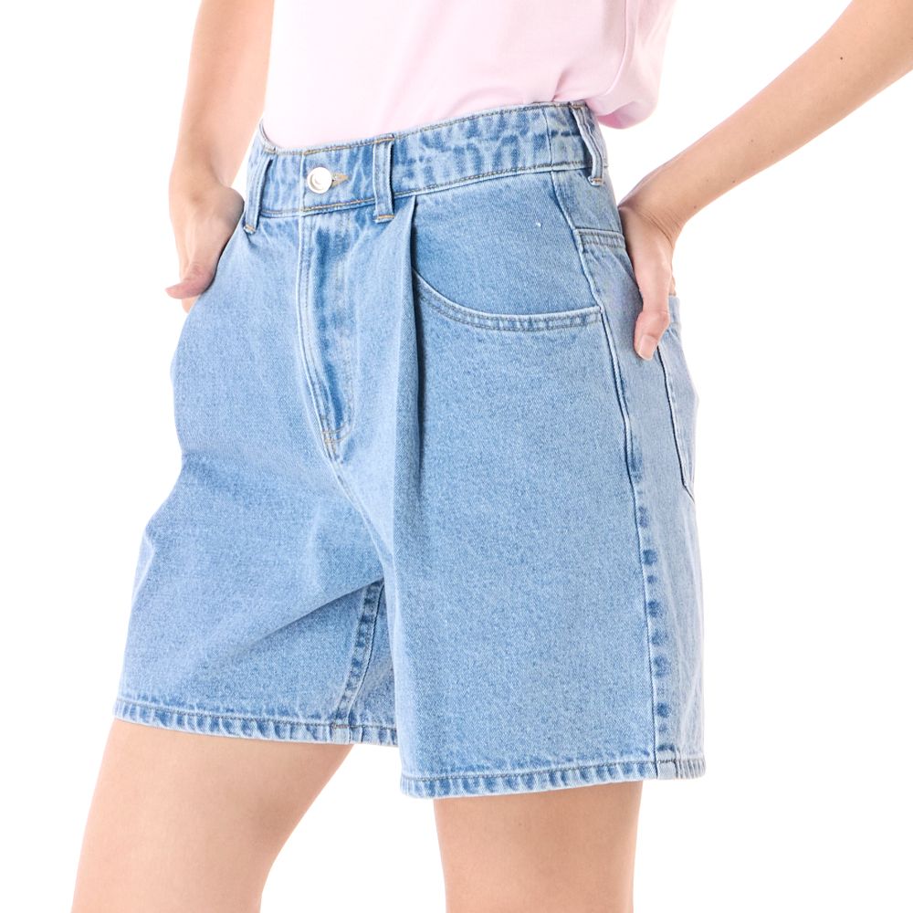 MESTYLE PLEATED DENIM SHORTS DENIM MEDIUM SIZE XL