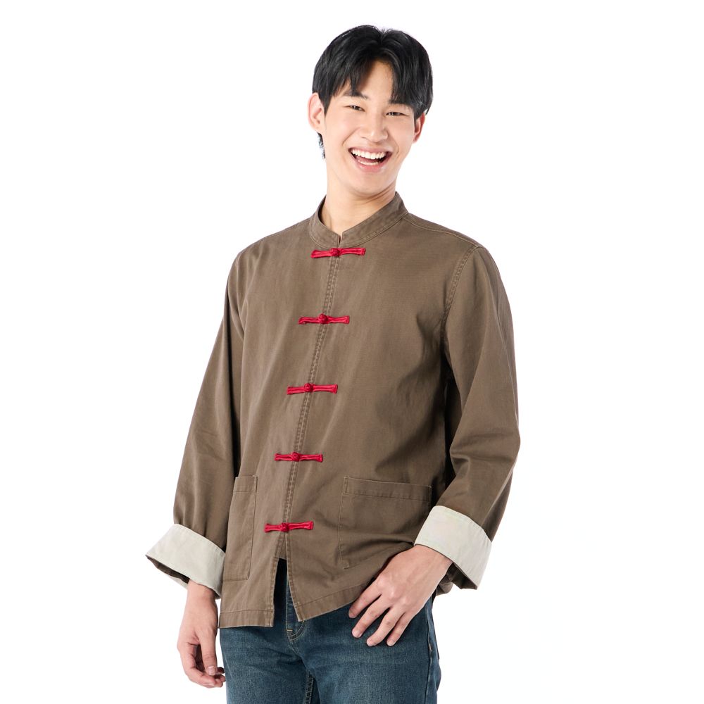 MESTYLE เสื้อคอจีนแขนยาว สีน้ำตาล ไซซ์ S