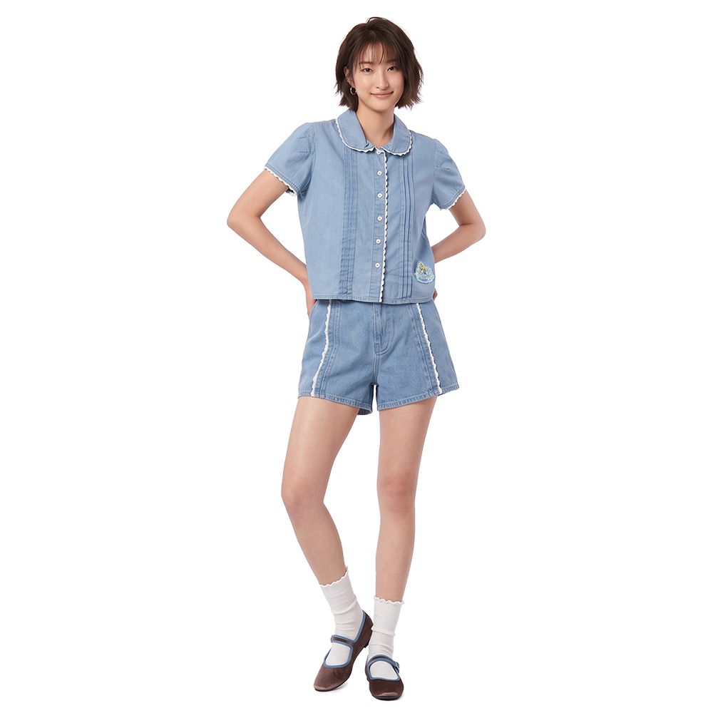 MESTYLE DISNEY ALICE LACE DENIM SHIRT LIGHT DENIM SIZE L