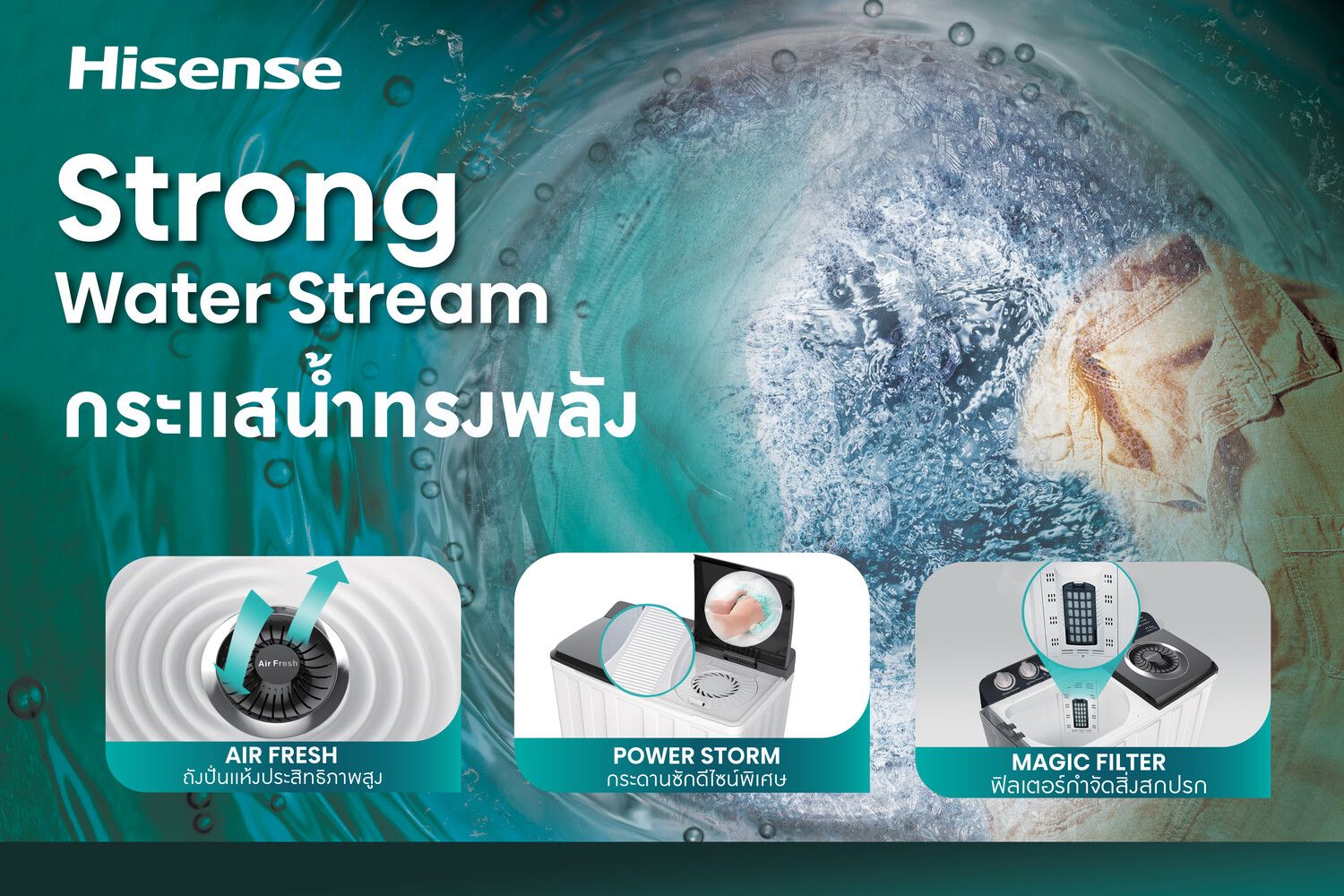 HISENSE ซักผ้า 2ถัง 18กก. WSRB1813UB
