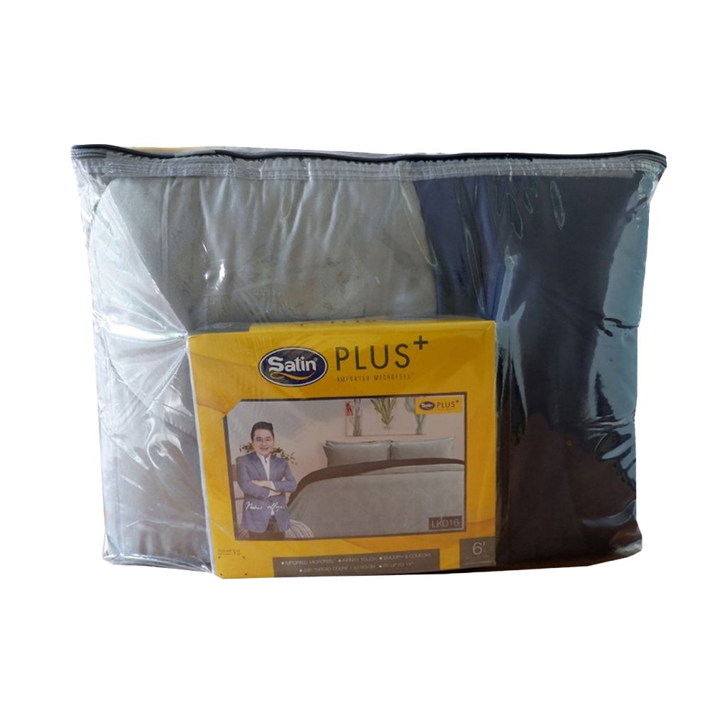 ซาตินพลัสผ้าปูเทา6ฟุต5ชิ้น+นวม90X100