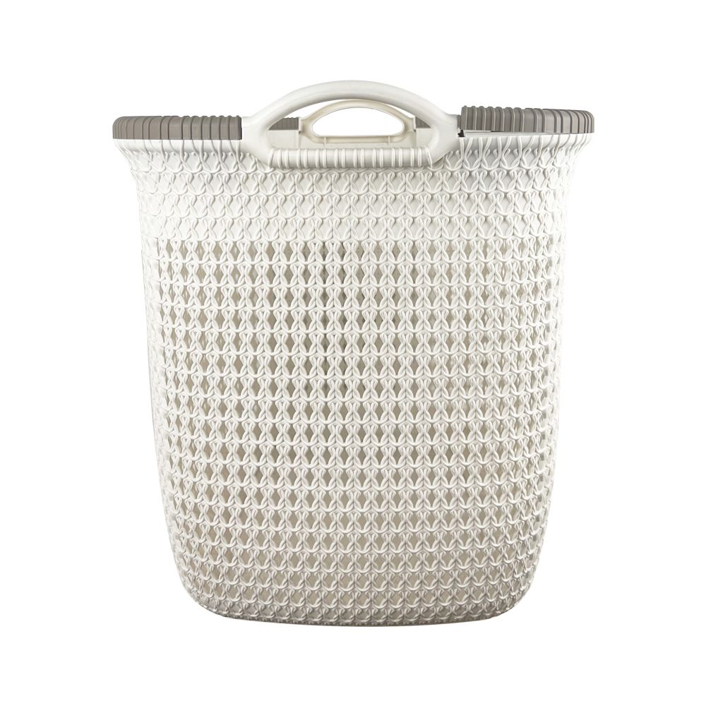 ตะกร้าทรงรีใหญ่ สีครีมขาวขอบน้ำตาล