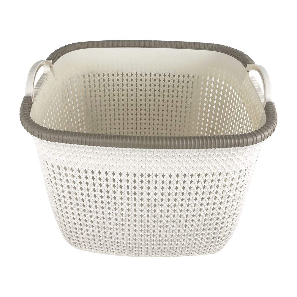 ตะกร้าทรงรีใหญ่ สีครีมขาวขอบน้ำตาล