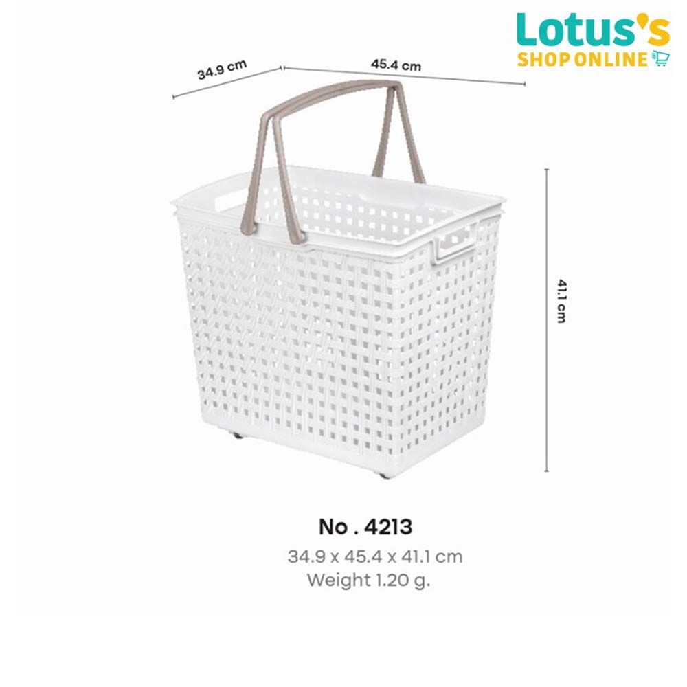 โลตัสตะกร้าเหลี่ยมลายหวายมีล้อขาวNO.4213