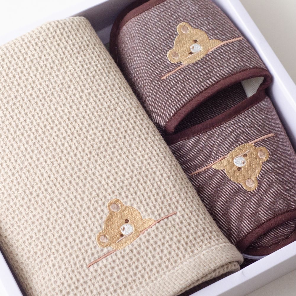 GIFT SET ผ้าขนหนูวาฟเฟิล13X35นิ้ว+รองเท้า