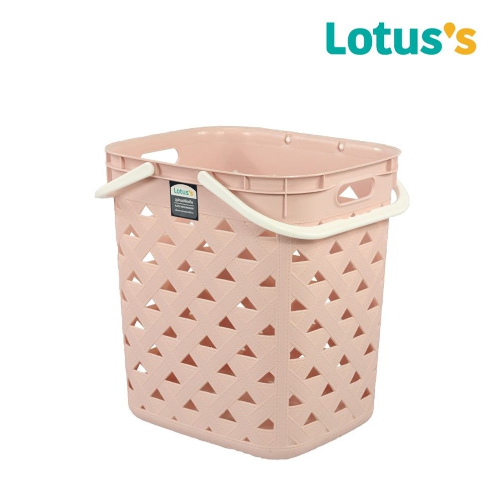 โลตัสตะกร้าเหลี่ยมหูหิ้ว ลายหนัง สีชมพู