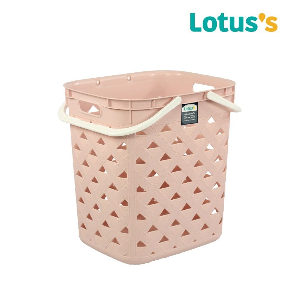 โลตัสตะกร้าเหลี่ยมหูหิ้ว ลายหนัง สีชมพู