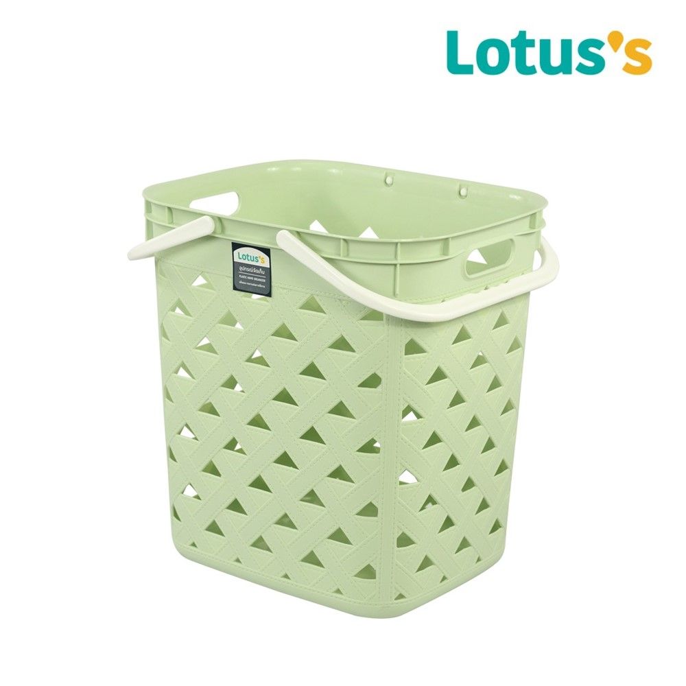 โลตัสตะกร้าเหลี่ยมหูหิ้ว ลายหนัง สีเขียว