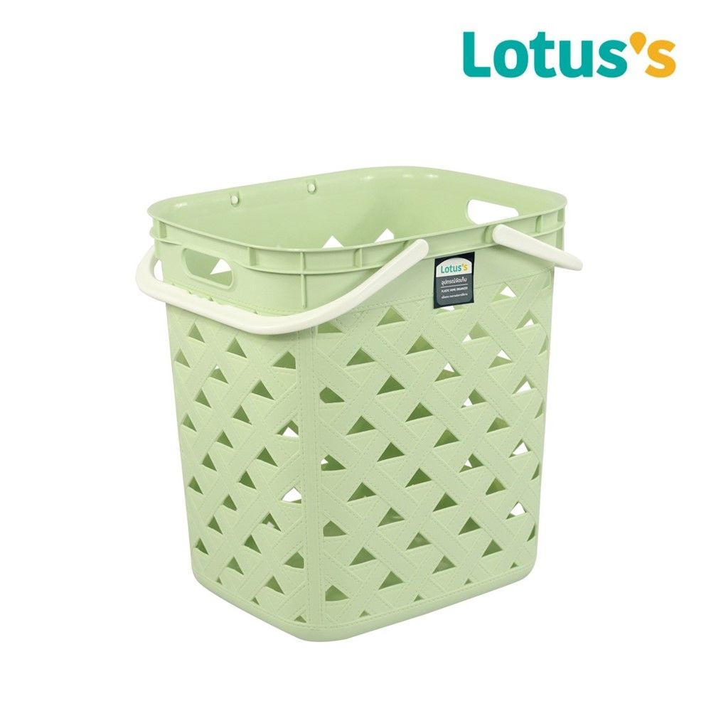 โลตัสตะกร้าเหลี่ยมหูหิ้ว ลายหนัง สีเขียว