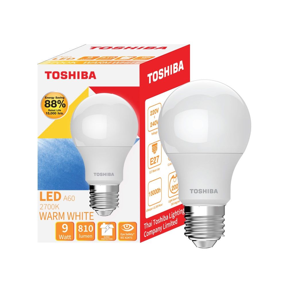 TOSHIBA หลอดไฟ LED BULB 9W แสงเหลือง
