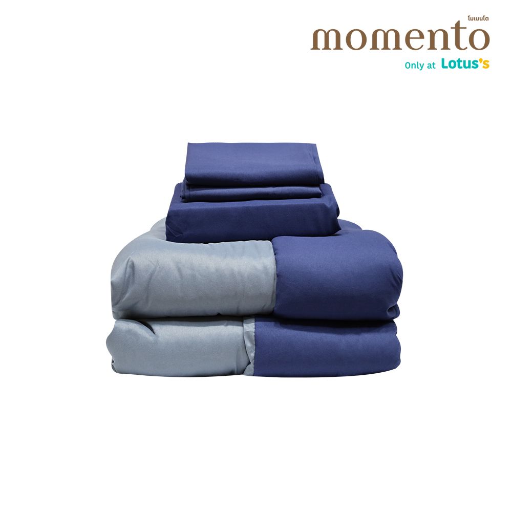 โมเมนโตผ้าปูไมโคร สีน้ำเงิน/สีเทา 3.5 ฟุต +ผ้านวม
