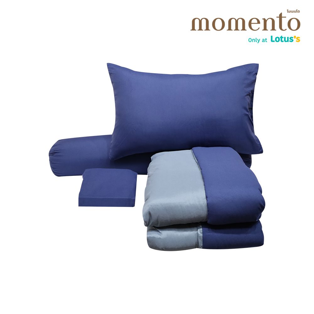 โมเมนโตผ้าปูไมโคร สีน้ำเงิน/สีเทา 3.5 ฟุต +ผ้านวม
