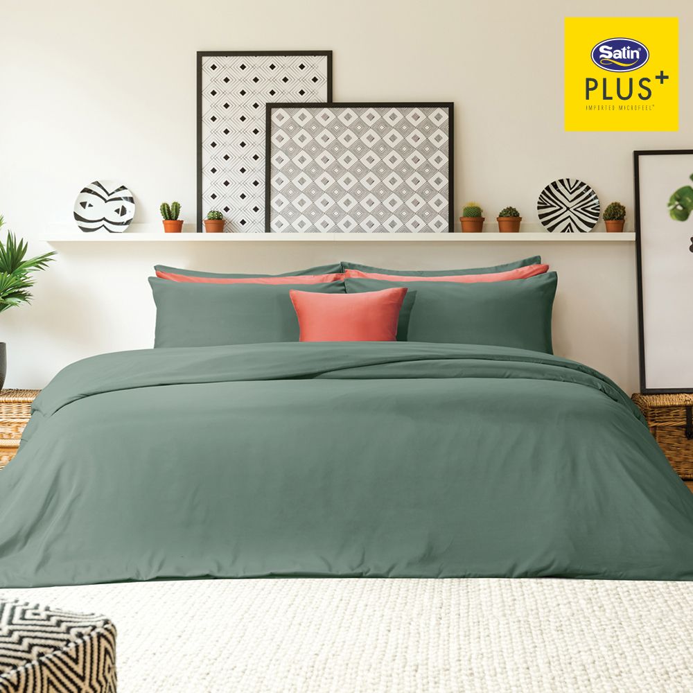 ซาตินพลัสผ้าปูสีเขียว PS020 6 ฟุต พร้อมผ้านวม 90X100 นิ้ว