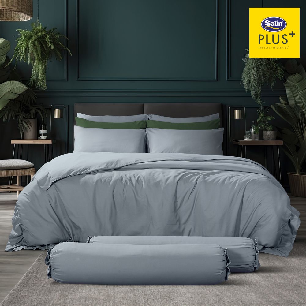 ซาตินพลัสผ้าปูสีเทา PS022 6 ฟุต พร้อมผ้านวม 90X100 นิ้ว