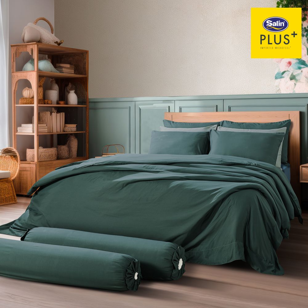 ซาตินพลัสผ้าปูสีเขียว PS025 6 ฟุต พร้อมผ้านวม 90X100 นิ้ว
