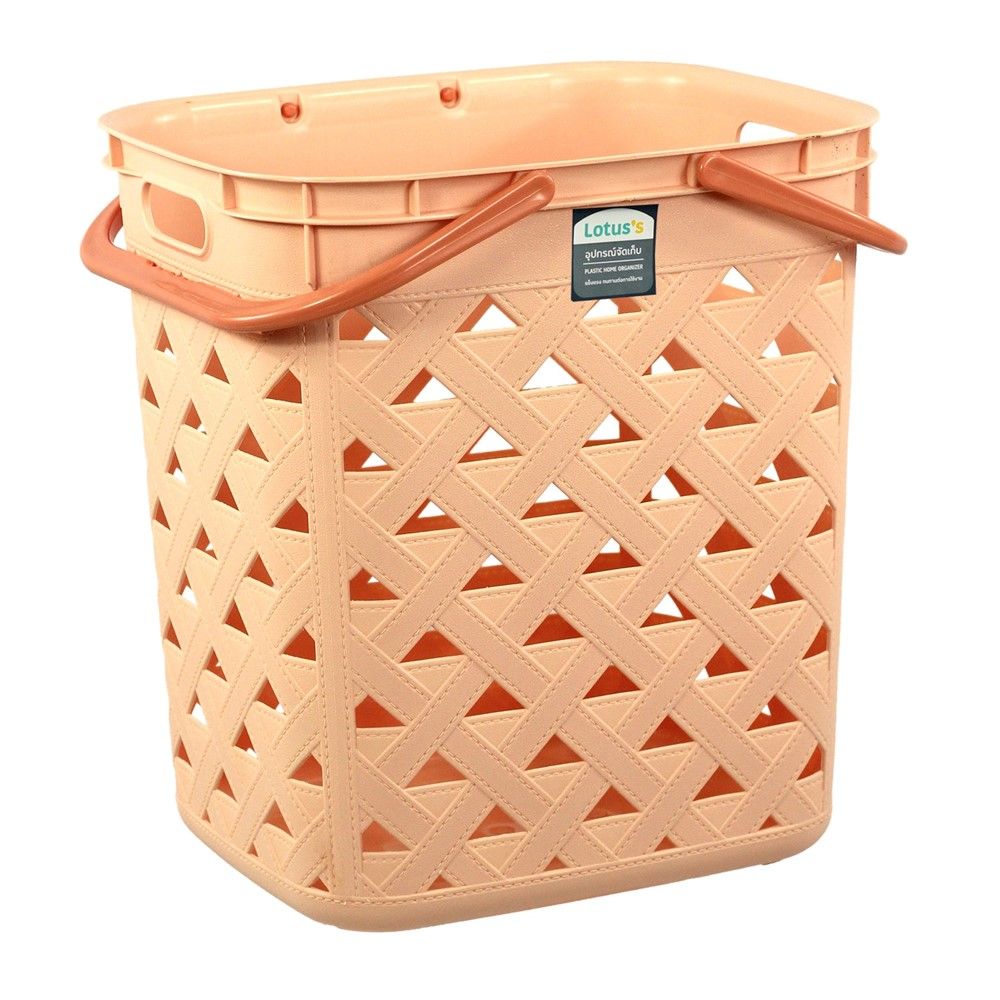 โลตัส ตะกร้าเหลี่ยมหูหิ้วลายหนัง สีพีช FT501