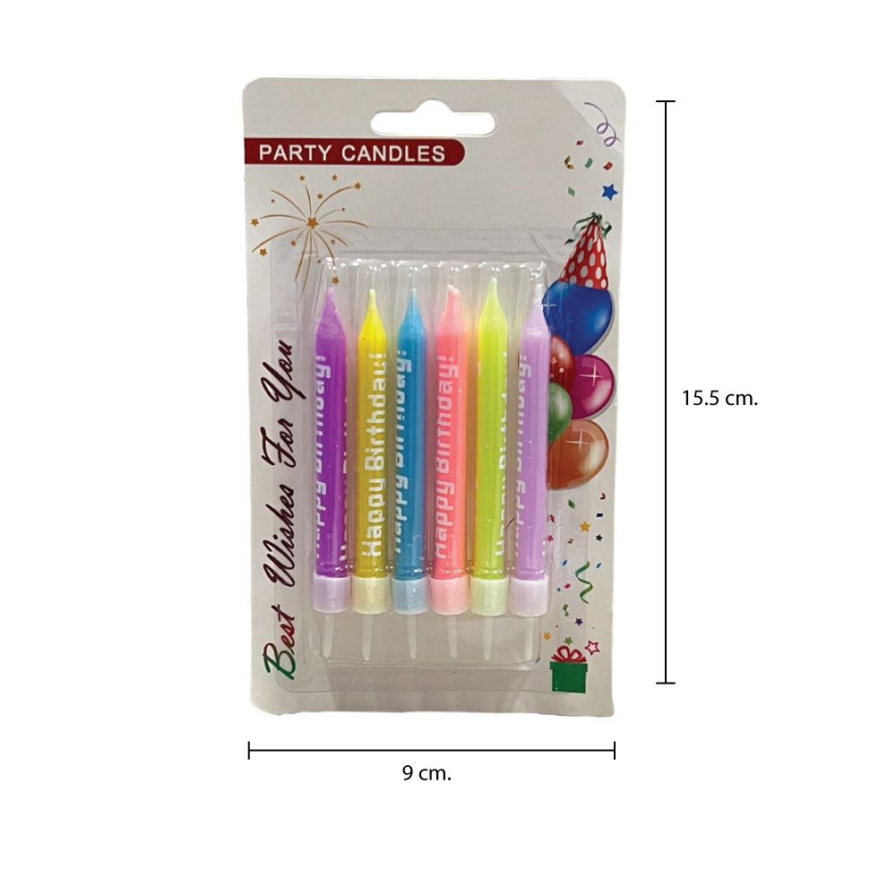 เทียนวันเกิด HBD 6 แท่ง (คละแบบ)