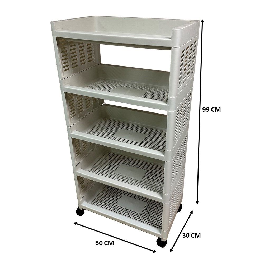 ชั้นวางอเนกประสงค์มีล้อ AB 4 ชั้น สีขาว