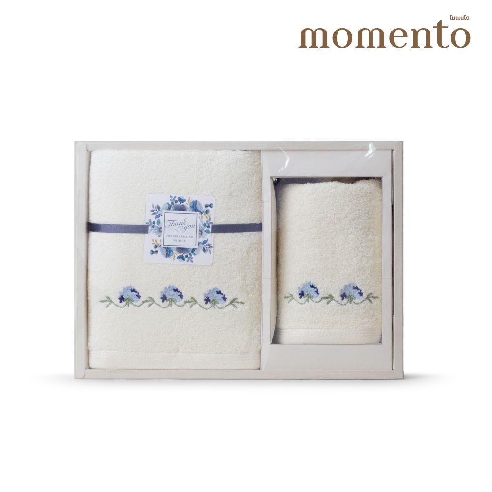 โมเมนโต กิ๊ฟเซ็ท ผ้าขนหนู 27X54 นิ้ว +15X30 นิ้ว (คละลาย)