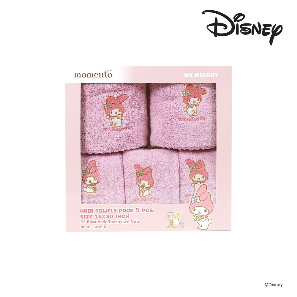 โมเมนโต ผ้าเช็ดผมปักซานริโอ 15X30 นิ้ว แพ็ค 5 (คละลาย)