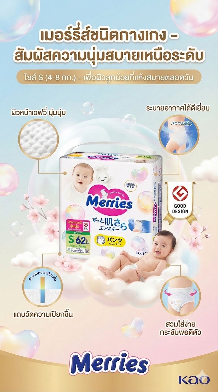 เมอร์รี่ส์ชนิดกางเกง ไซส์ S 62ชิ้น