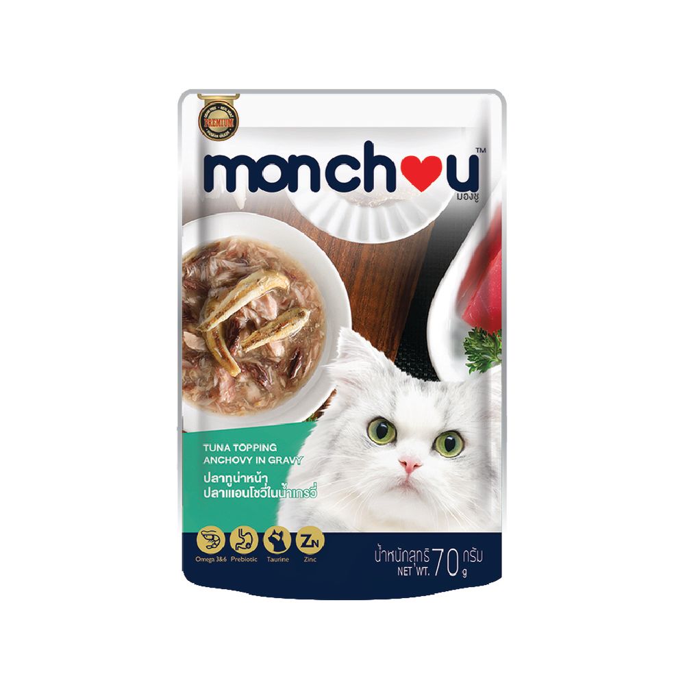 MONCHOU CAT WET TUNA ANCHOVY GRAVY 70G