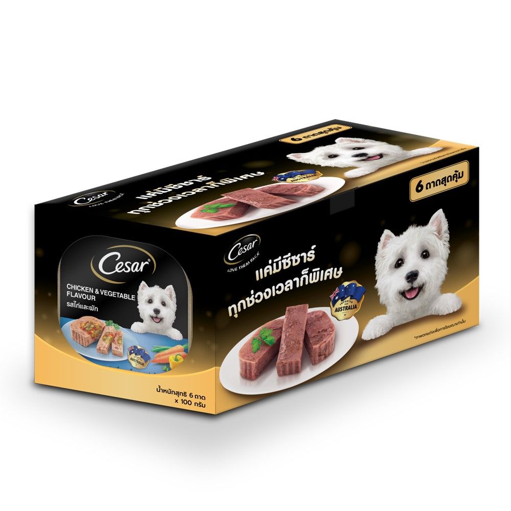 ซีซาร์ ถาดมัลติแพ็คเนื้อไก่ผักรวม100ก.X6