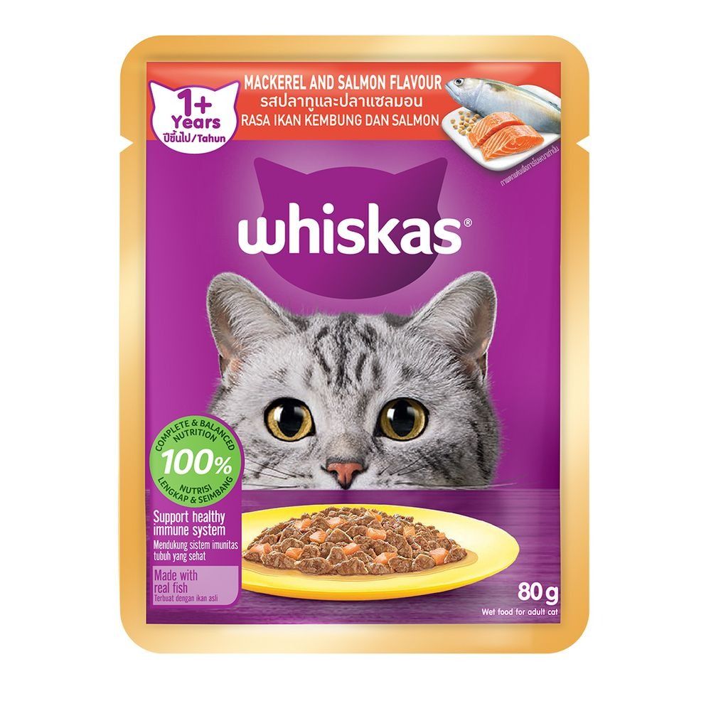 WHISKAS CAT ADULT WET MACKEREL WITH SALMON 80G