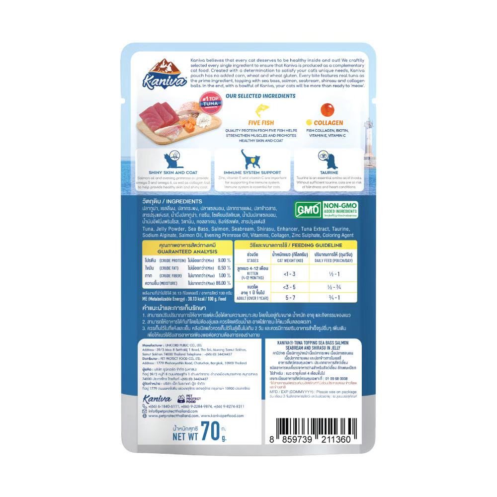 คานิว่า เพาช์ อาหารแมว แบบเปียก SC เนื้อปลา5 ชนิดเยลลี่ 70ก.