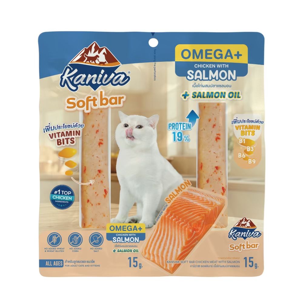 KANIVA SOFT BAR CAT SNACKS CHICKEN SALMON 15 G PACK 2