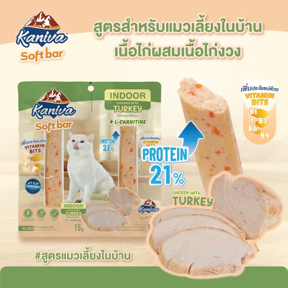 คานิว่า ซอฟท์บาร์ ขนมแมว ไก่ผสมเนื้อไก่งวง 15 กรัม แพ็ค 2