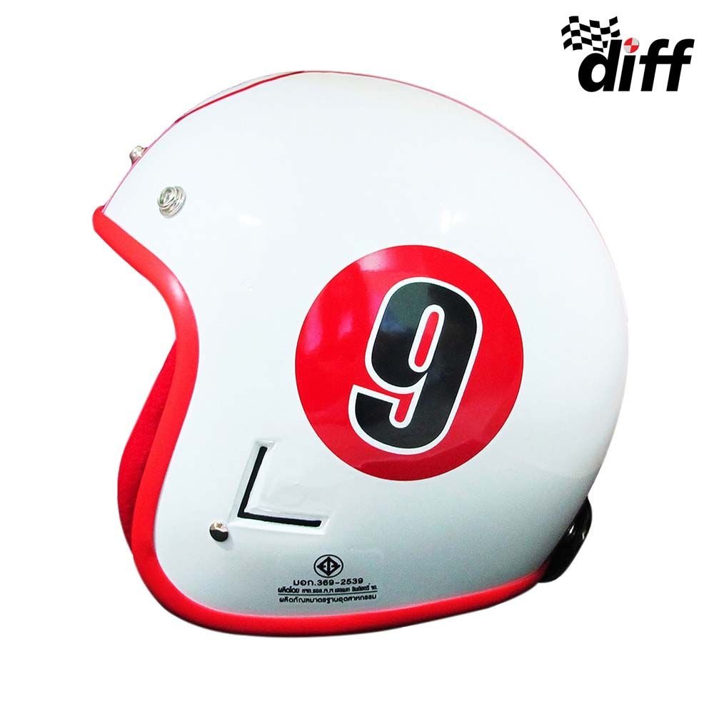 หมวกกันน็อกวินเทจเต็มใบสีขาว-แดง