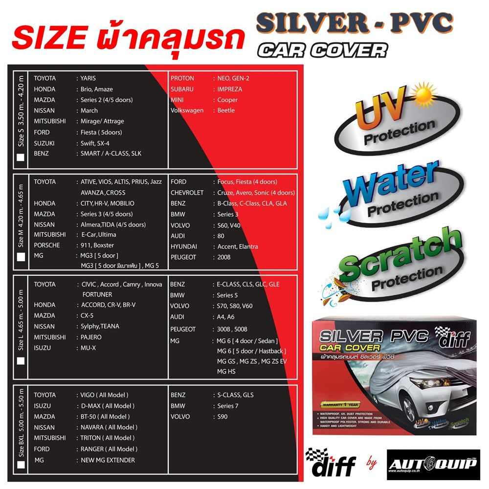 DIFF ผ้าคลุมรถยนต์พีวีซี ไซส์ XL