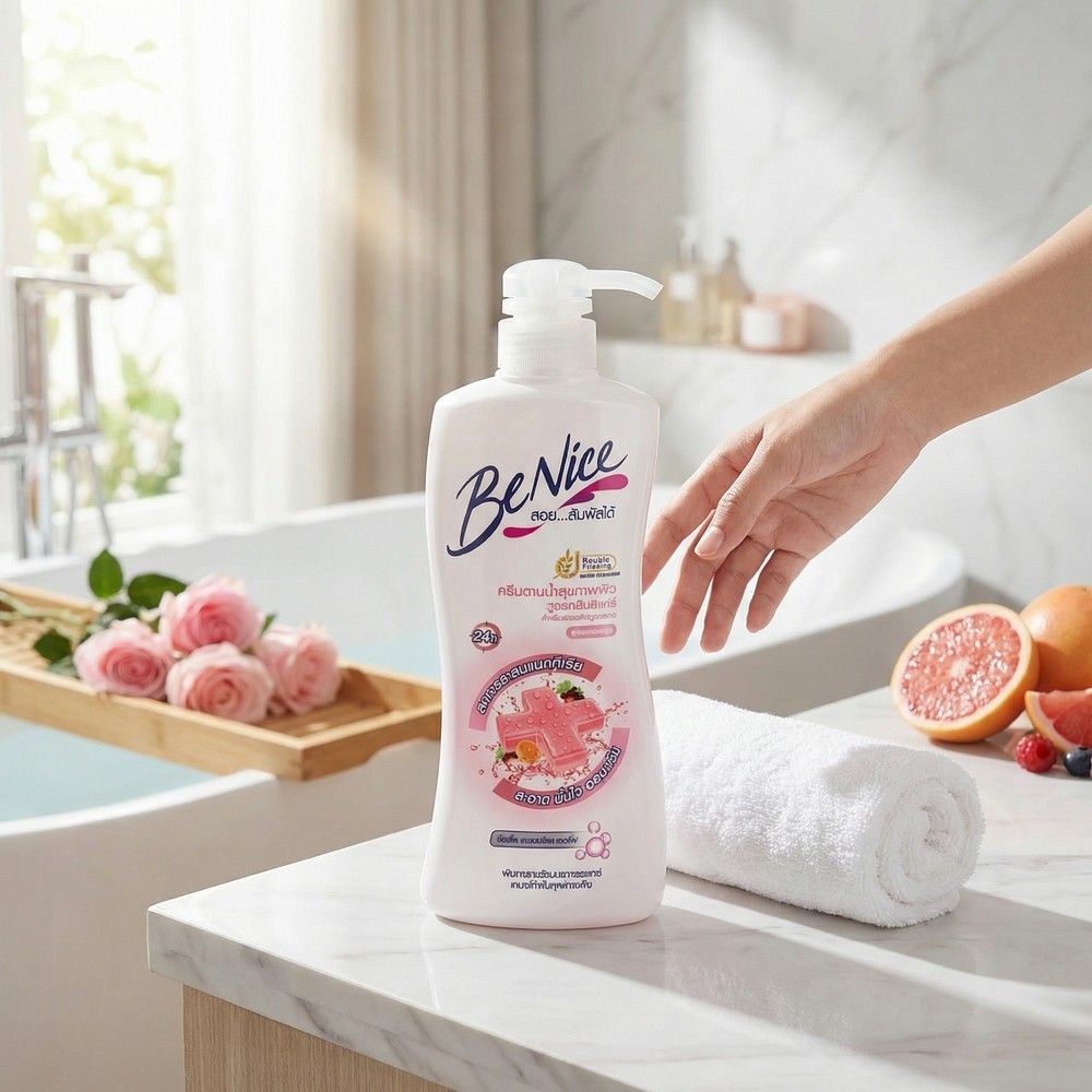 บีไนซ์ครีมอาบน้ำกระชับผิว สีชมพู 400 มล