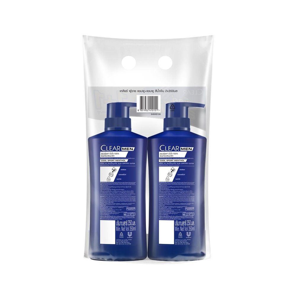 CLEAR MEN SHAMPOO COOL SPORT MENTHOL 350 ML PACK 1+1