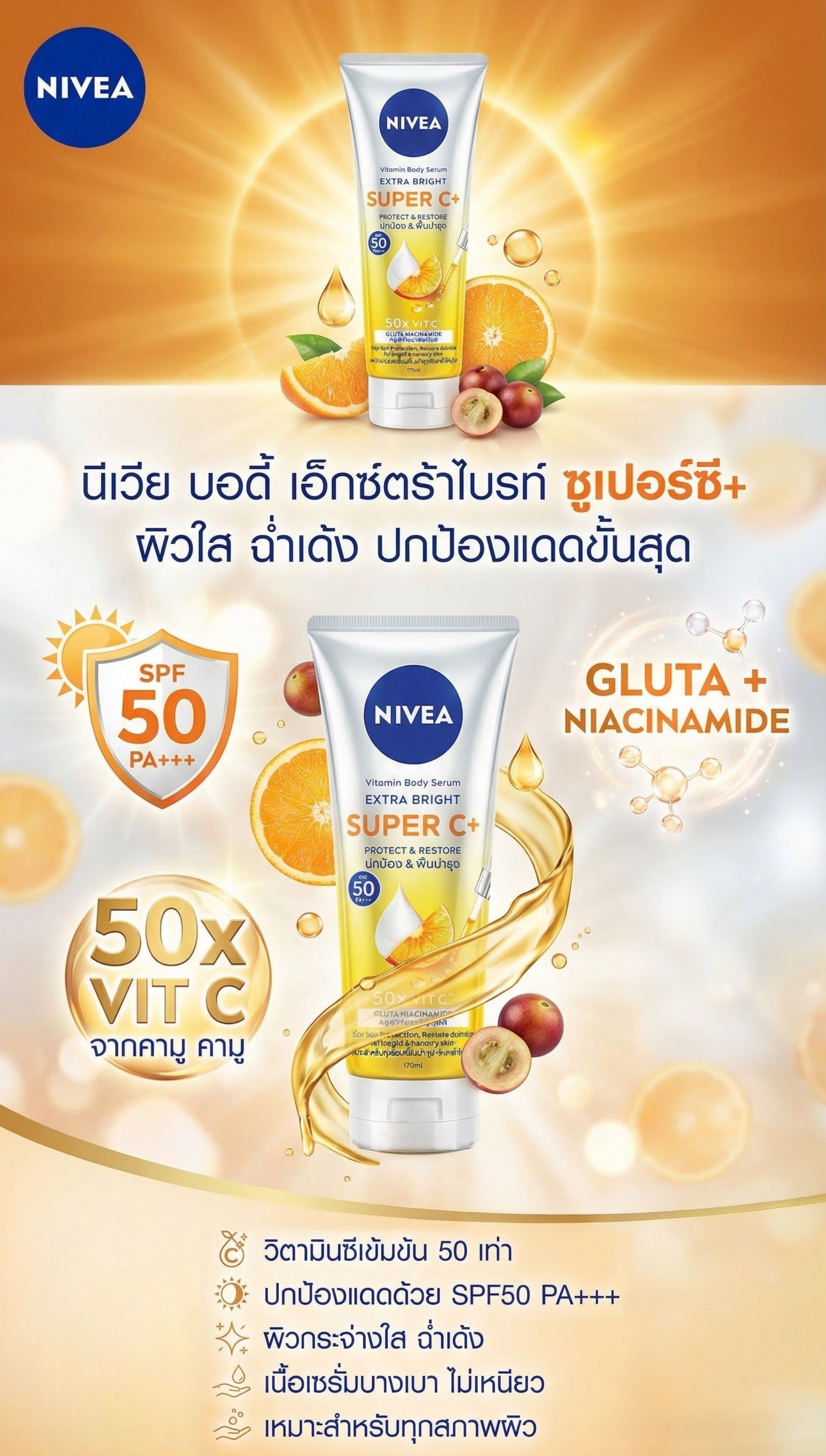NIVEA BODY EXTRA BRIGHT SUPER C+ 170ML.