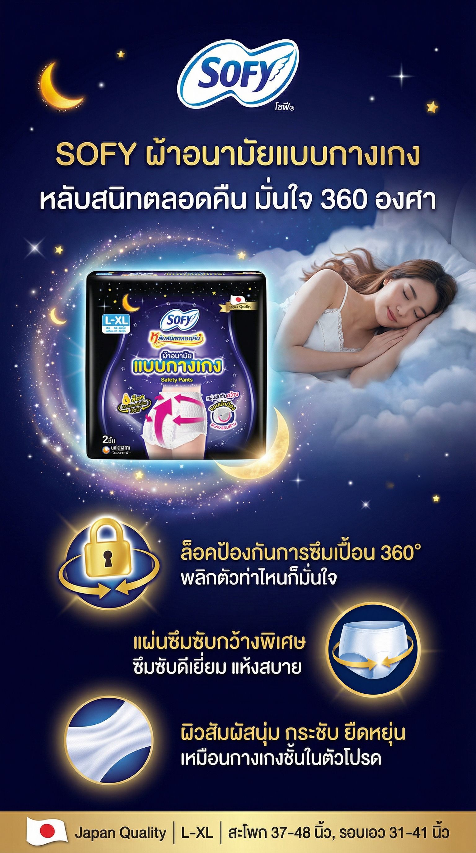 โซฟีหลับสนิทตลอดคืนกางเกงเซฟตี้ L-XL 2 ชิ้น