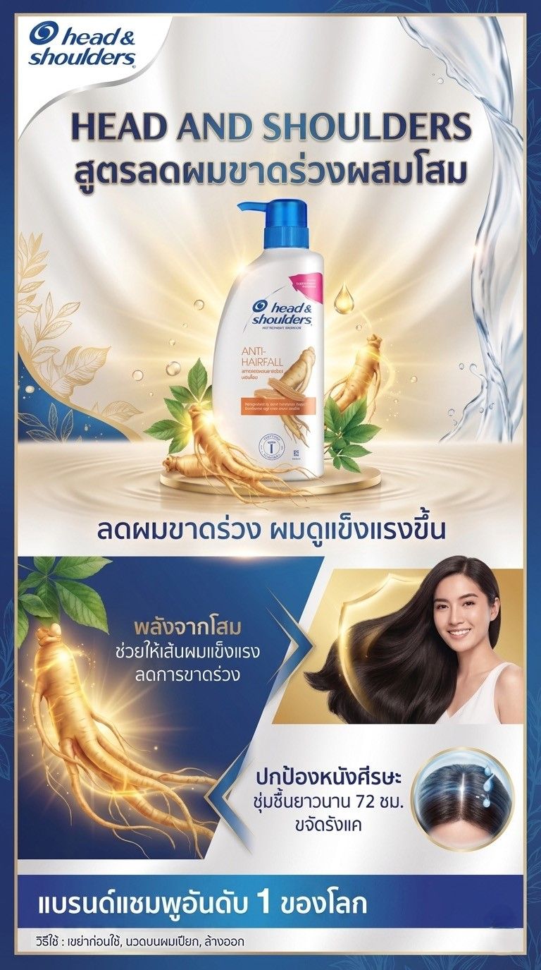 HEAD AND SHOULDERS แชมพู สูตรช่วยลดผมขาดร่วงผสมโสม 370มล